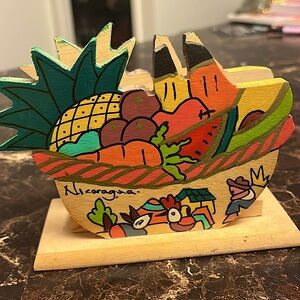 Vintage Nicaragua Tropical Fruits Napkin Holder 🍓🍇🍎🍉🍑🍊🍋🍌🥑🥝🍏🍐🥭🫐🍌🍓